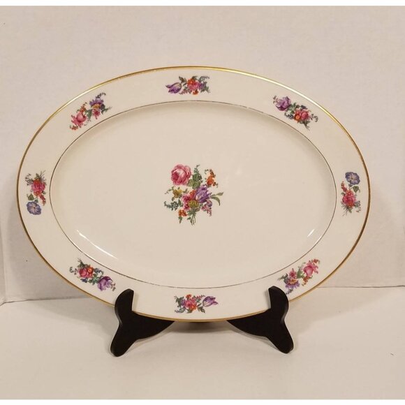 RARE Lamberton Ivory China Rose 14.5" Floral Plymouth Platter - Picture 1 of 5